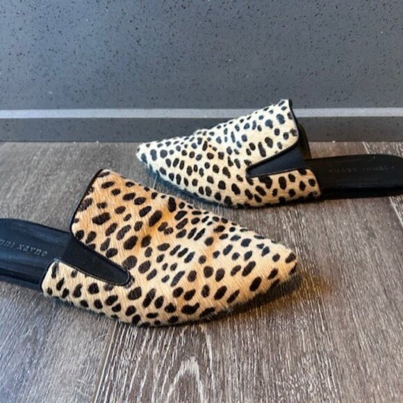 Jenni Kayne Pony Hair Mule Womens 39 /9 US Cheetah Slip On Point Toe Flat - Picture 2 of 10